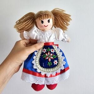 Handmade Cloth Doll in Traditional Folk Dress | 10" Embroidered Beaded Apron